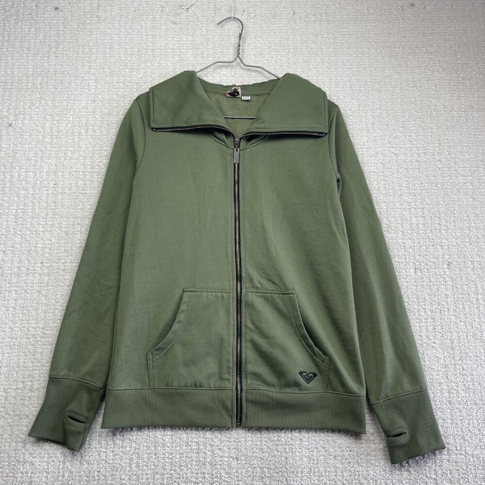 Roxy Y2K Full Zip Sweatshirt Sweater Size M Forest Green Surf Coconut Girl Skate